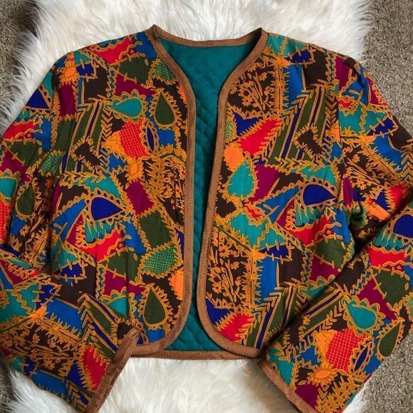 ジャケット・アウター vintage handmade multi color knit Vintage Handmade‎ Quilted Retro Jacket